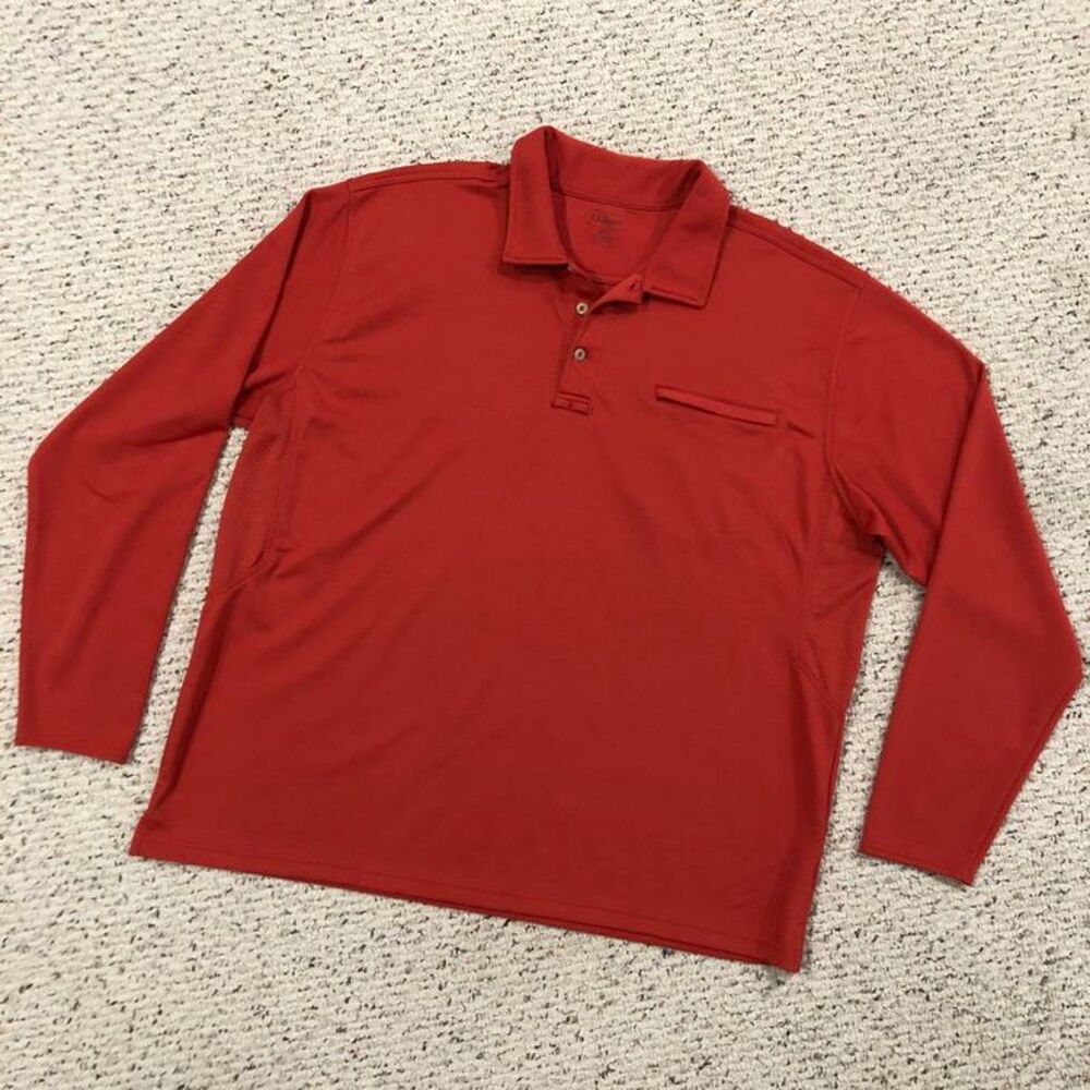 Men’s LL Bean Red Big and Tall Long Sleeve Polo Shirt - Size 2XL XXL
